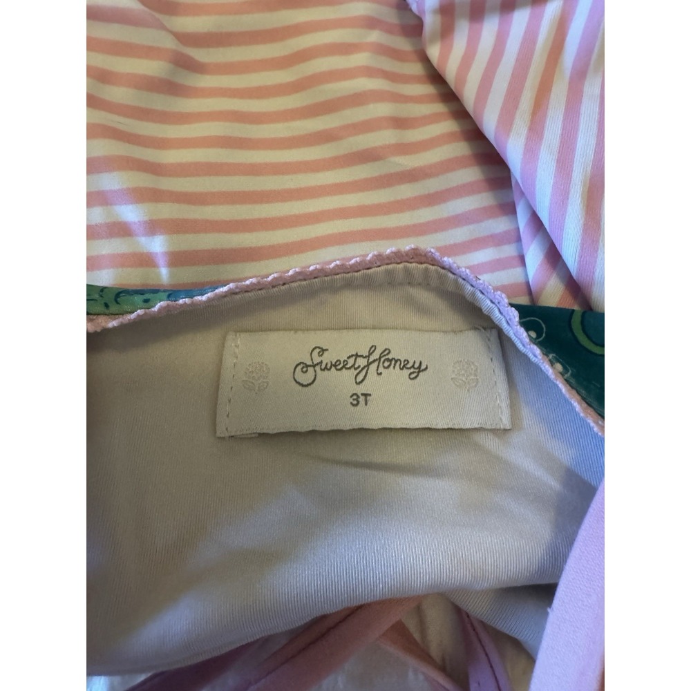 SweetHoney‎ Sweet Honey 3T Toddler Girl Skirted Swimsuit Pink Green White Fish - Picture 4 of 4